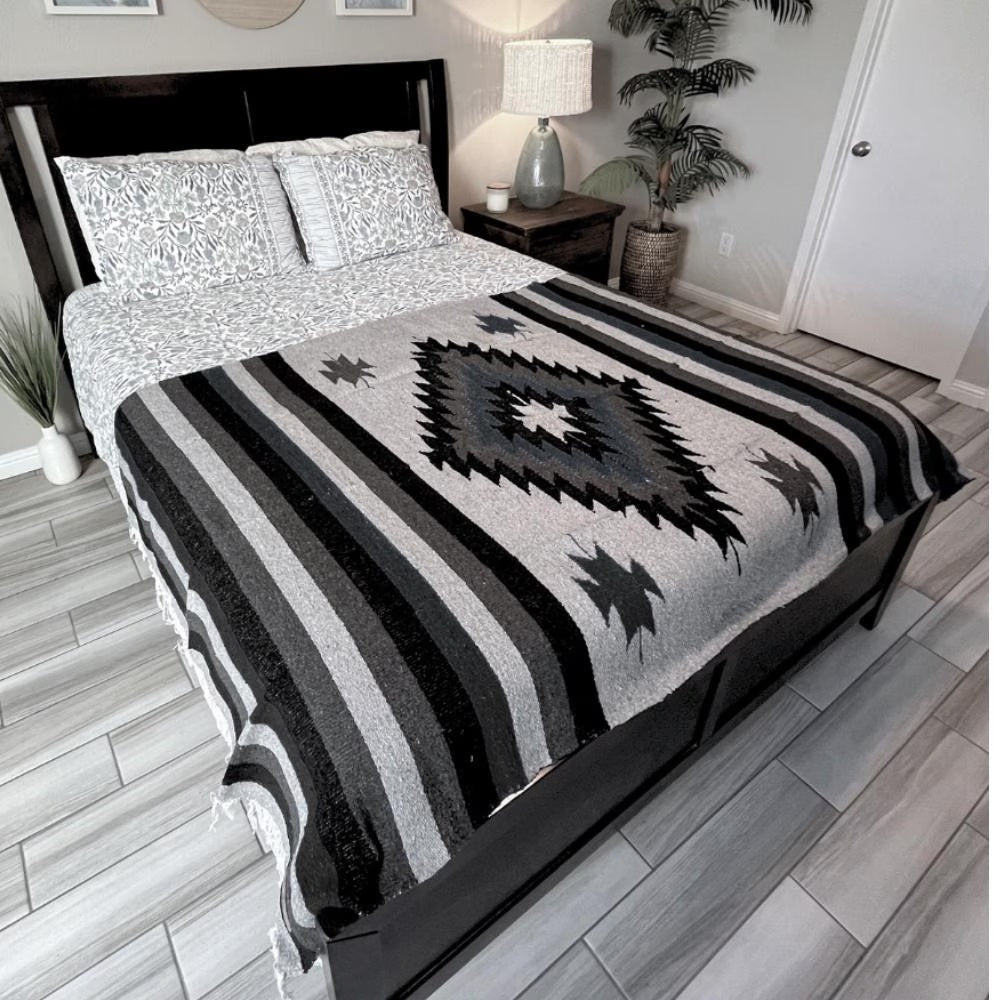 Mexican Blanket | Aztec Diamond Grey Blue | Cobijas Tradicionales