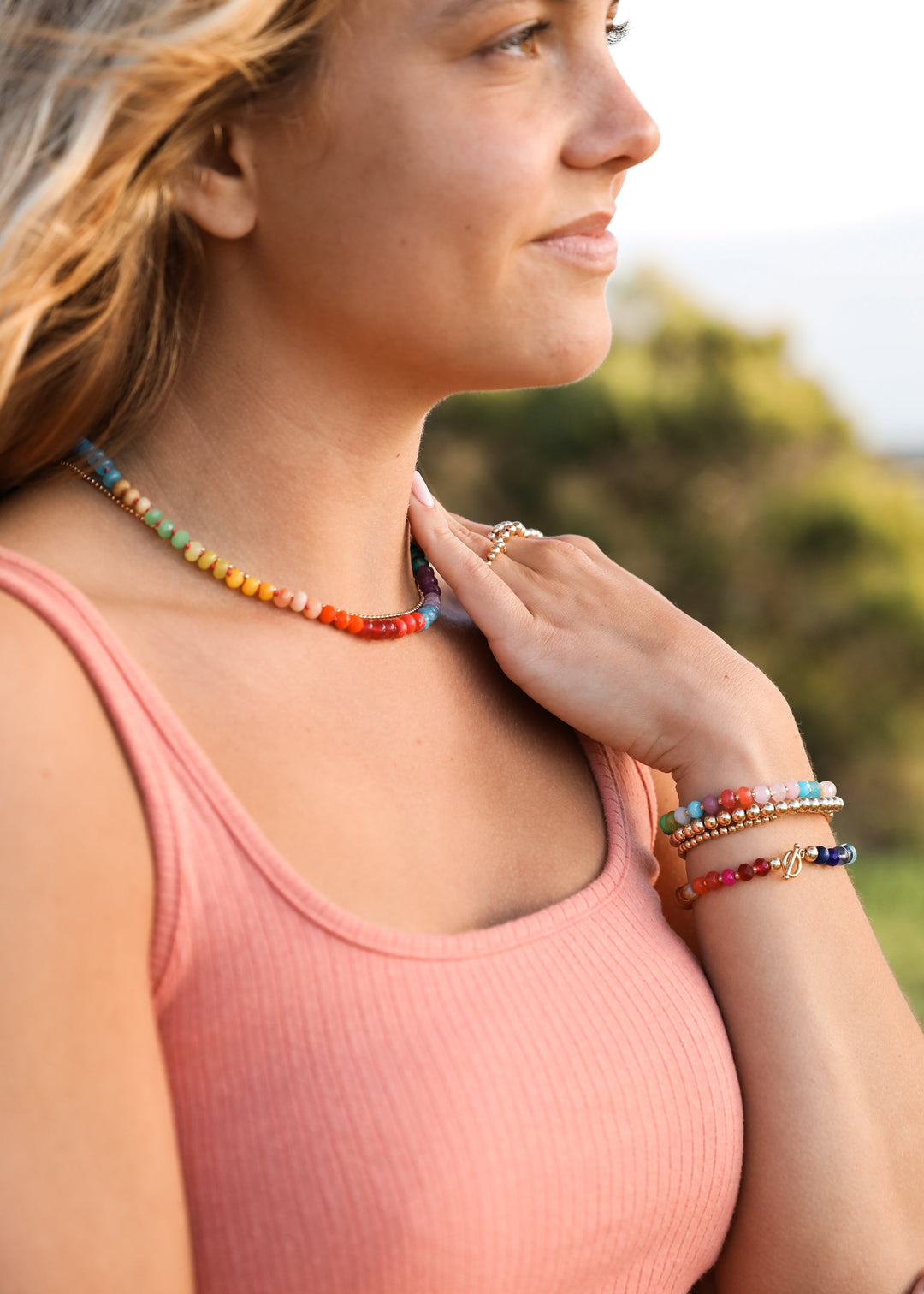 Natural Gemstone Bracelet + 14k Gold Filled Toggle : Skyline