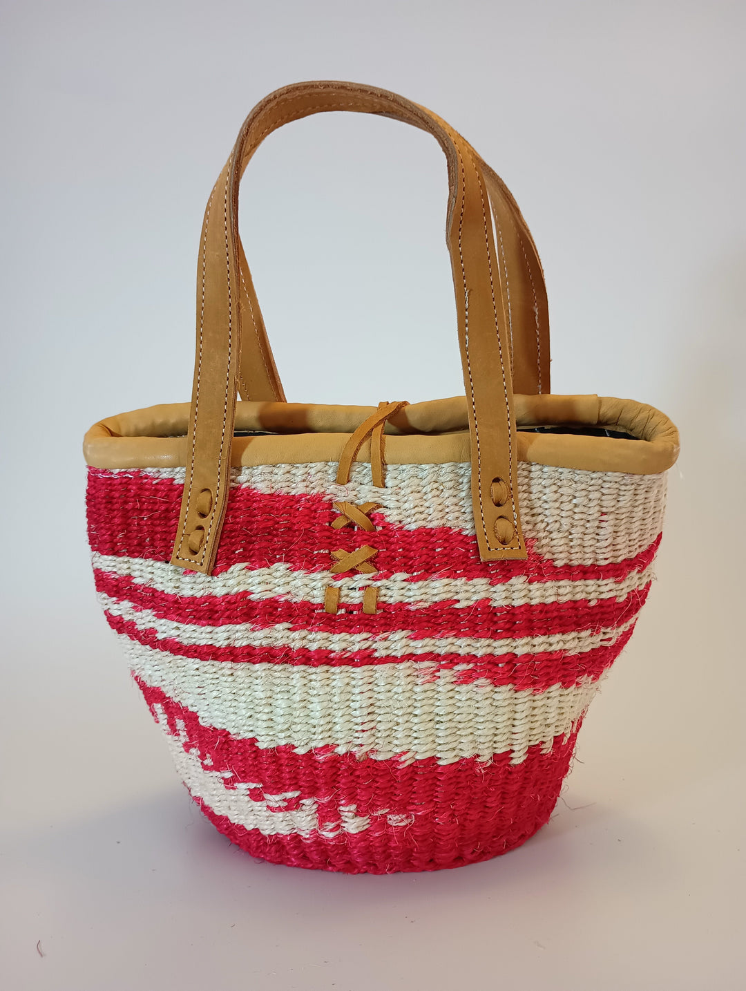 Brave Art Handmade Small Red and White Sisal Tote Bag