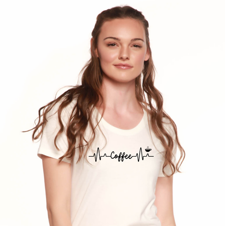 Heartbeat Coffee Printed Women's Bamboo/Cotton Short Sleeve Scoop Neck T-Shirt