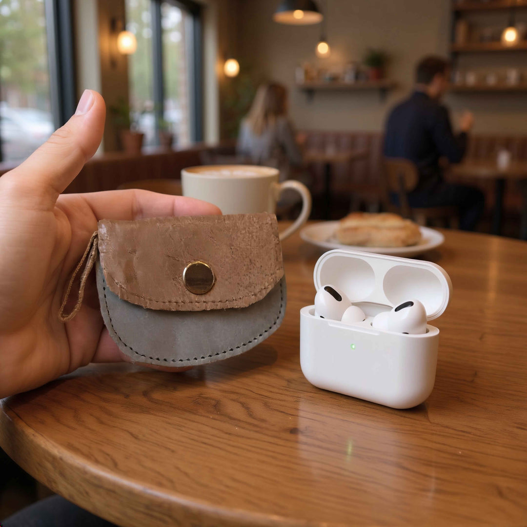 Brown and grey leather snap coin purse