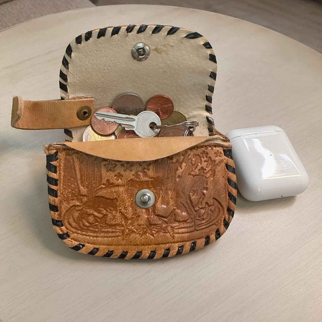 Texas embossed tooled leather coin purse