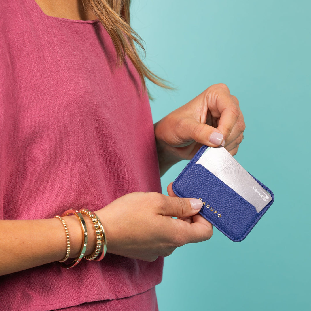 Mag Safe Leather Wallet with RFID - Cobalt
