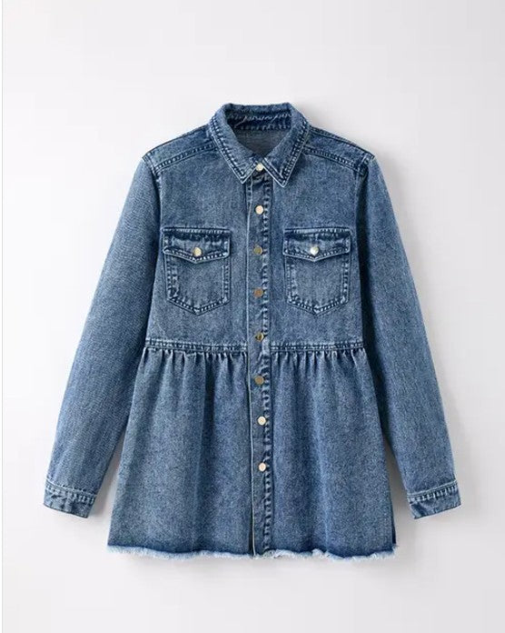 Miss Sparkling |Long Sleeve Denim Button Front Top