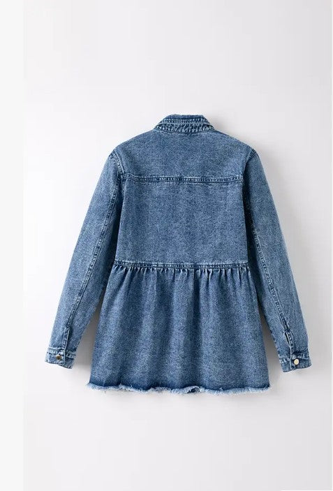 Miss Sparkling |Long Sleeve Denim Button Front Top