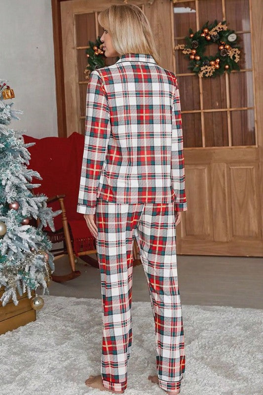 Christmas Plaid Two Piece Long Sleeve Pajamas Set