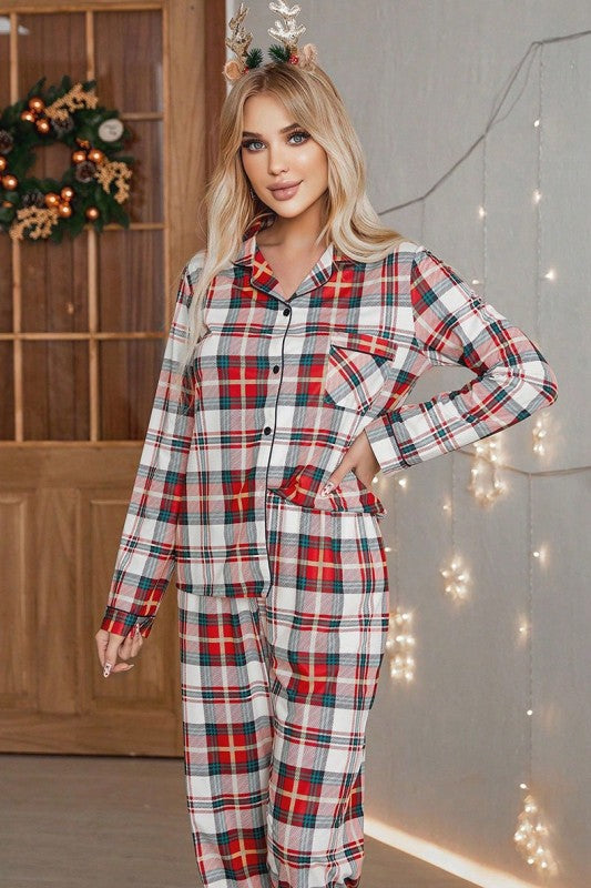 Christmas Plaid Two Piece Long Sleeve Pajamas Set