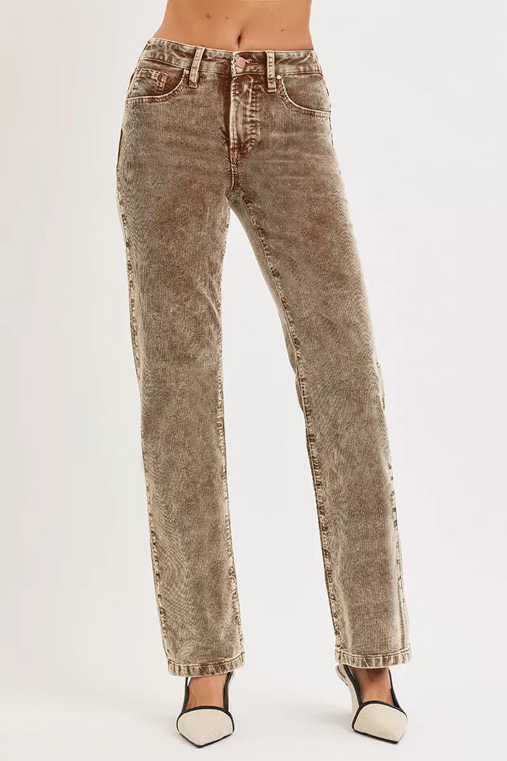 RISEN Tummy Control Mid Rise Straight Leg Corduroy Pants