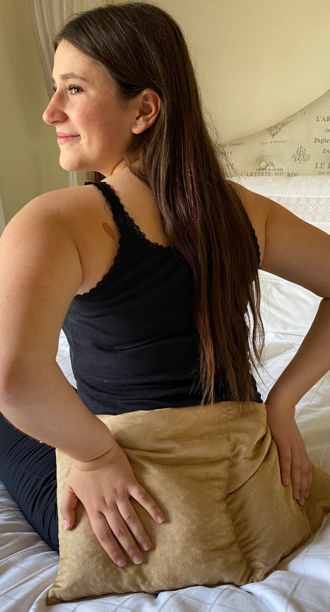 Double Square Cherry Stone Pillow in Tan Ultra-Suede