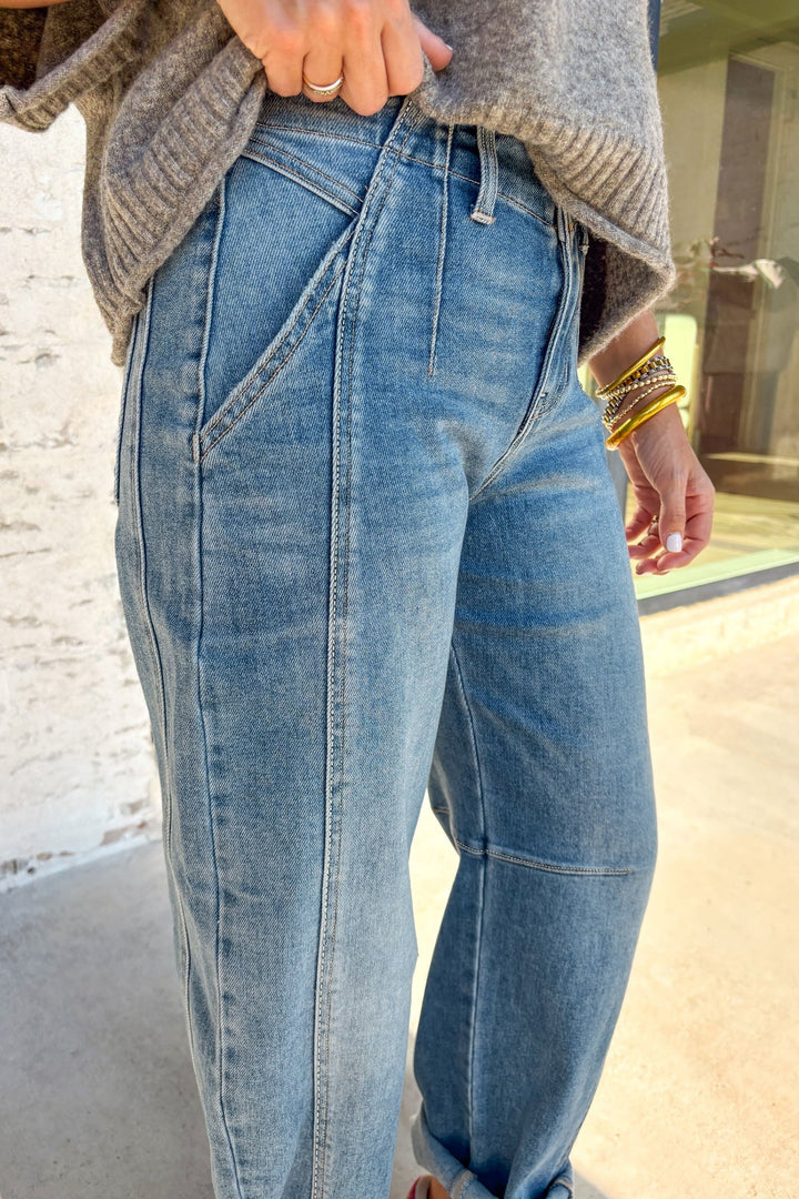 Fallon Blue Medium Wash Cuffed Barrel Jeans