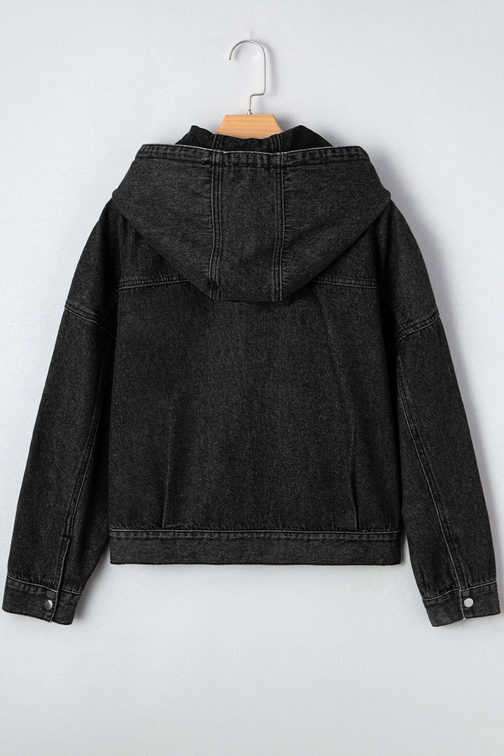 Sage Pocket Drop Shoulder Hooded Denim Jacket