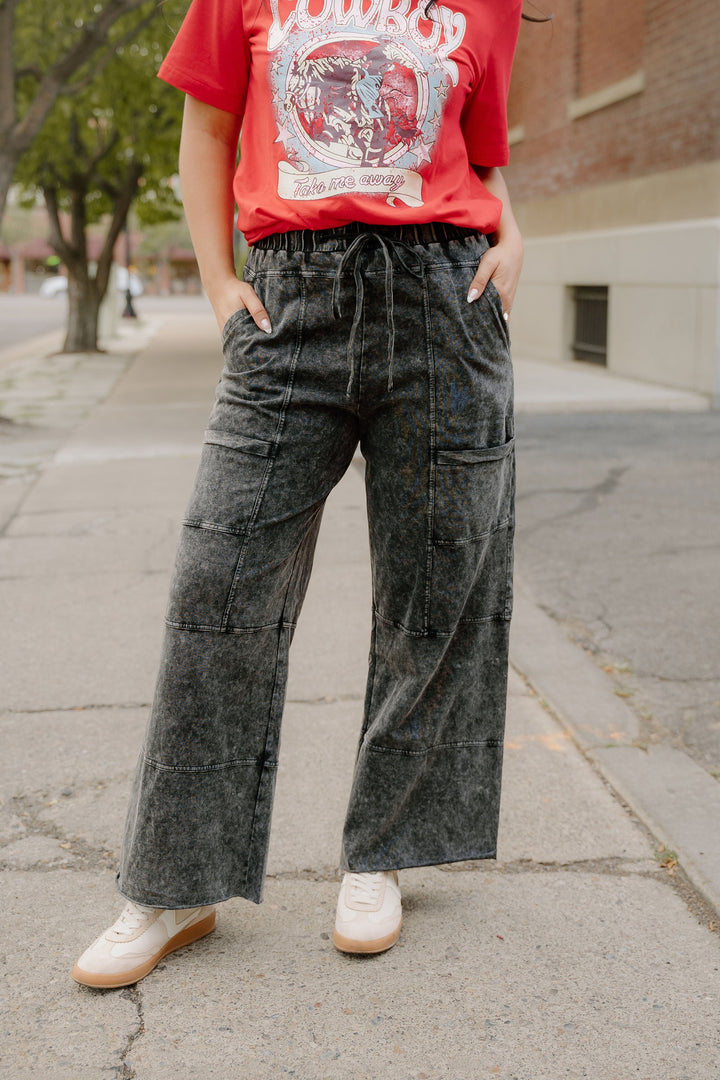 Teagan Mineral Wash Raw Hem Patched Pocket Pants