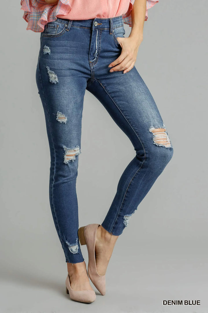 Umgee Distressed Skinny Jeans with Pockets