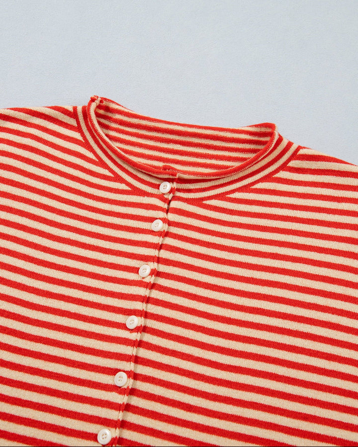 Amelia Red Stripe Cardigan | Collared Button Knit