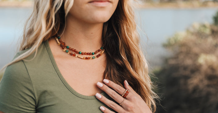 Baltic Sea Amber + Malachite Halo|| Necklace