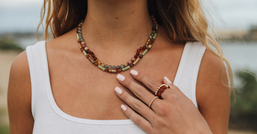 Raw Baltic Sea Amber + Stone Rainbow || Necklace