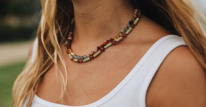 Raw Baltic Sea Amber + Stone Rainbow || Necklace