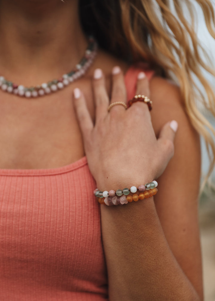 Fluorite + Moonstone + Rhodonite || Natural Gemstone Necklace