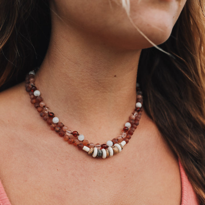 Baltic Sea Amber || Sunstone  + Moonstone || Natural Gemstone Necklace