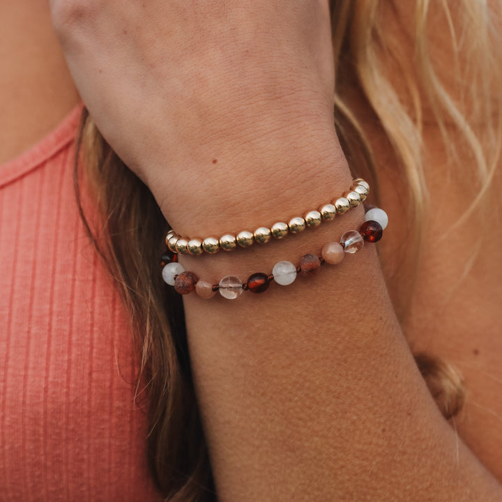 Baltic Sea Amber || Sunstone + Moonstone || Natural Gemstone Anklet or Bracelet