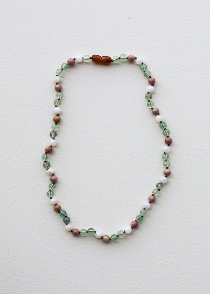 Fluorite + Moonstone + Rhodonite || Natural Gemstone Necklace