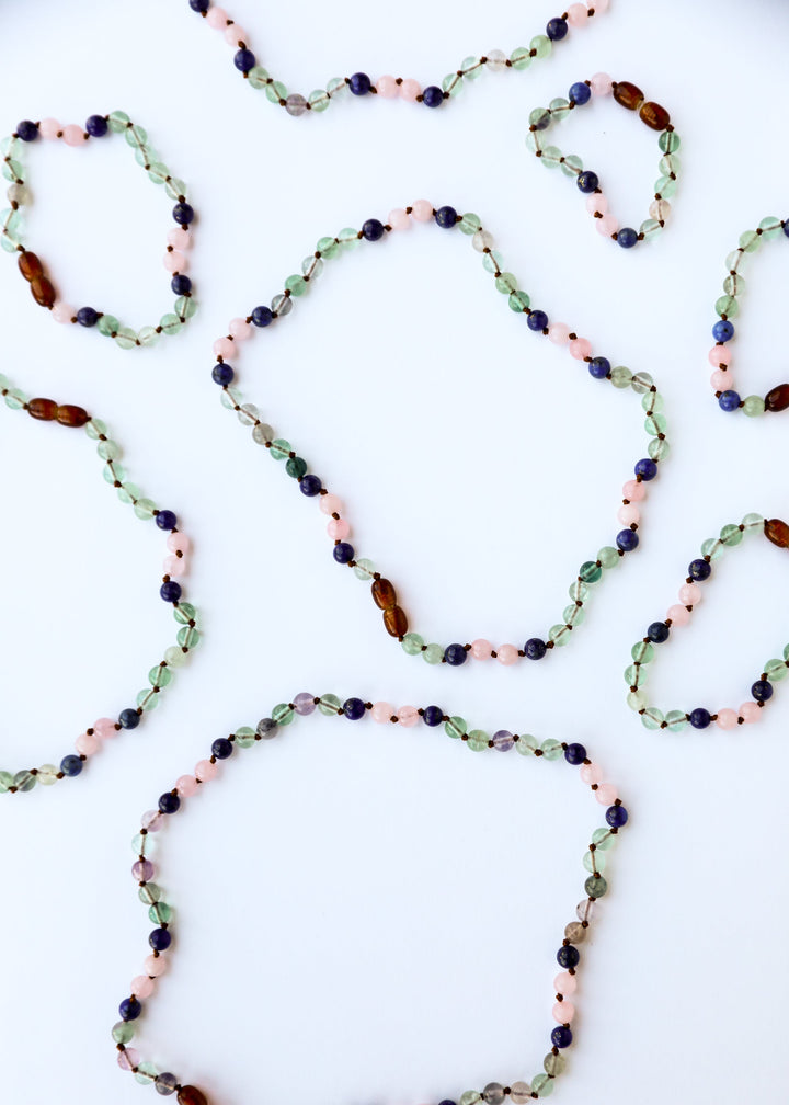 Fluorite + Lapis Lazuli + Rose Quartz || Gemstone Necklace