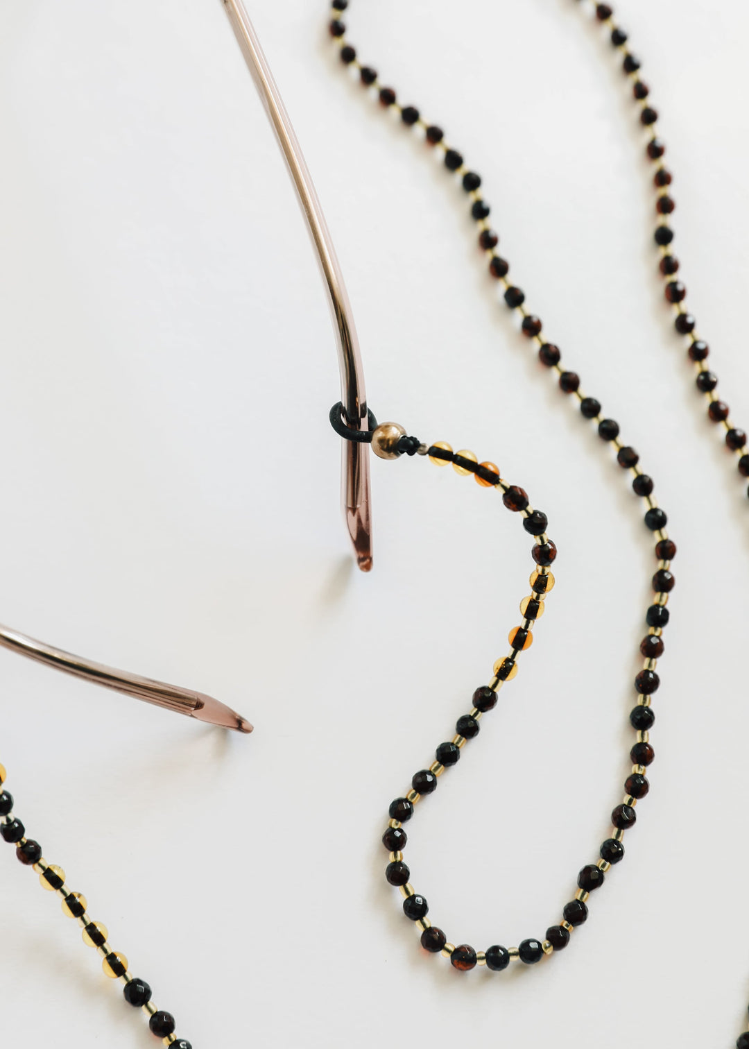 Baltic Sea Amber + Gemstone || Beaded Eyeglass Necklace - Natural Black