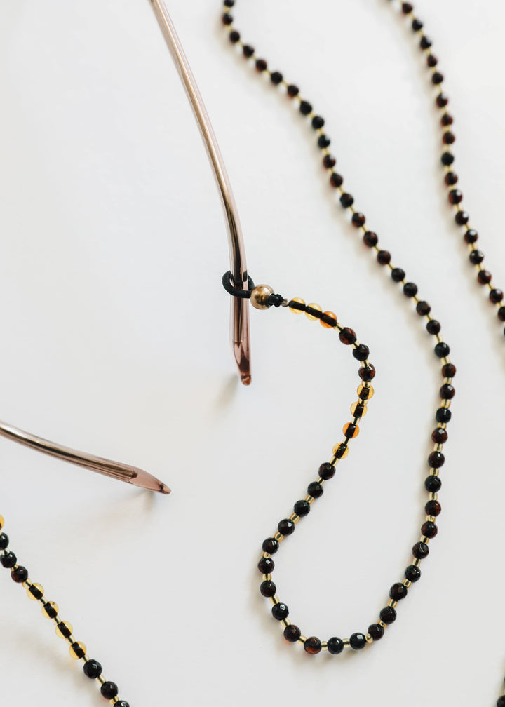 Baltic Sea Amber + Gemstone || Beaded Eyeglass Necklace - Natural Black