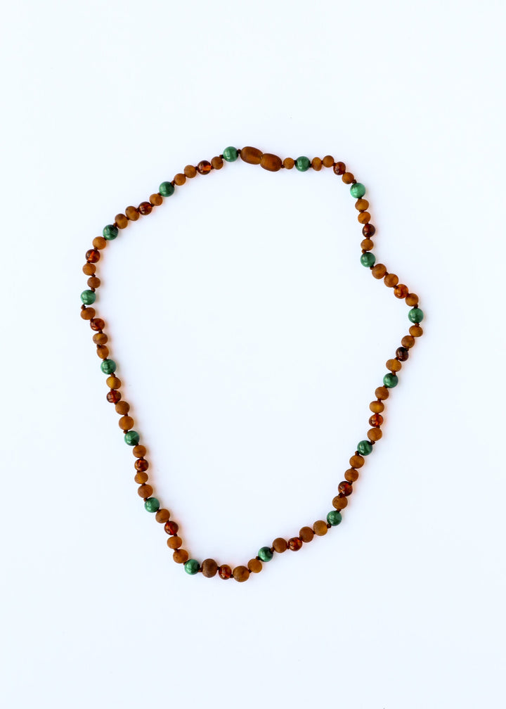 Baltic Sea Amber + Malachite Halo|| Necklace