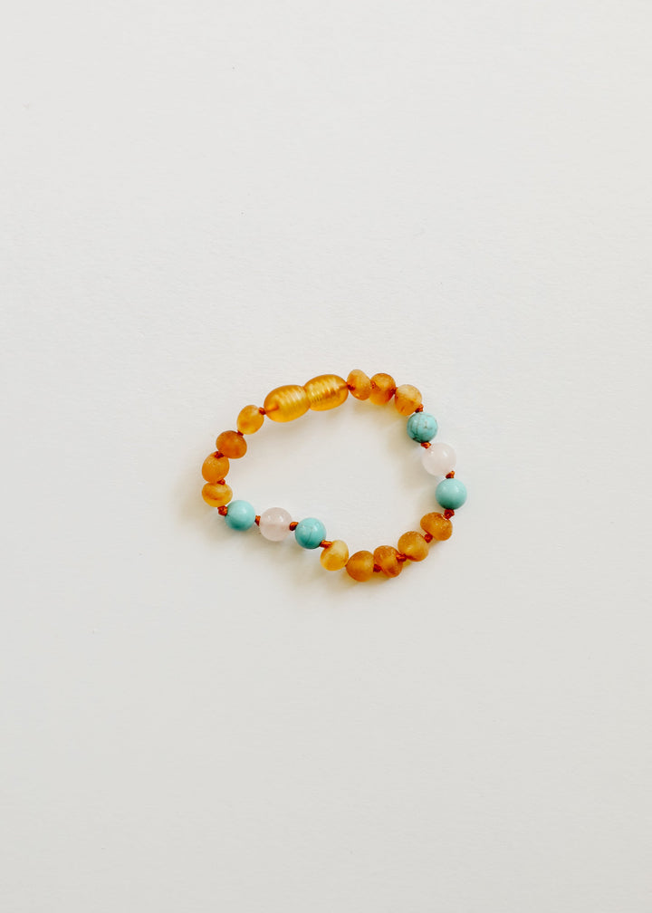 Raw Honey Baltic Amber and Natural Turquoise + Rose Quartz || Anklet or Bracelet
