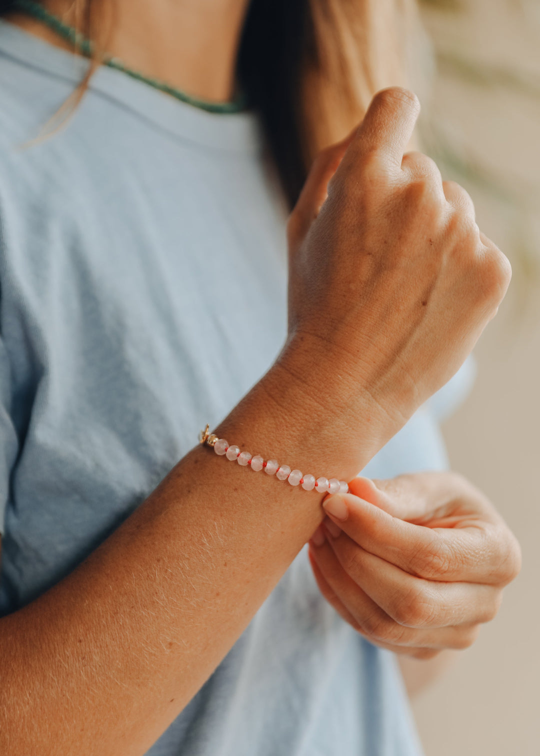Natural Rose Quartz + 14k Gold Filled Toggle || Gemstone Bracelet