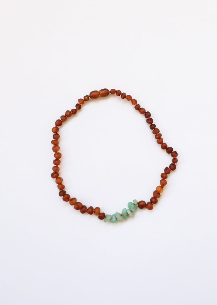 Raw Cognac Baltic Amber + Raw Aventurine || Necklace