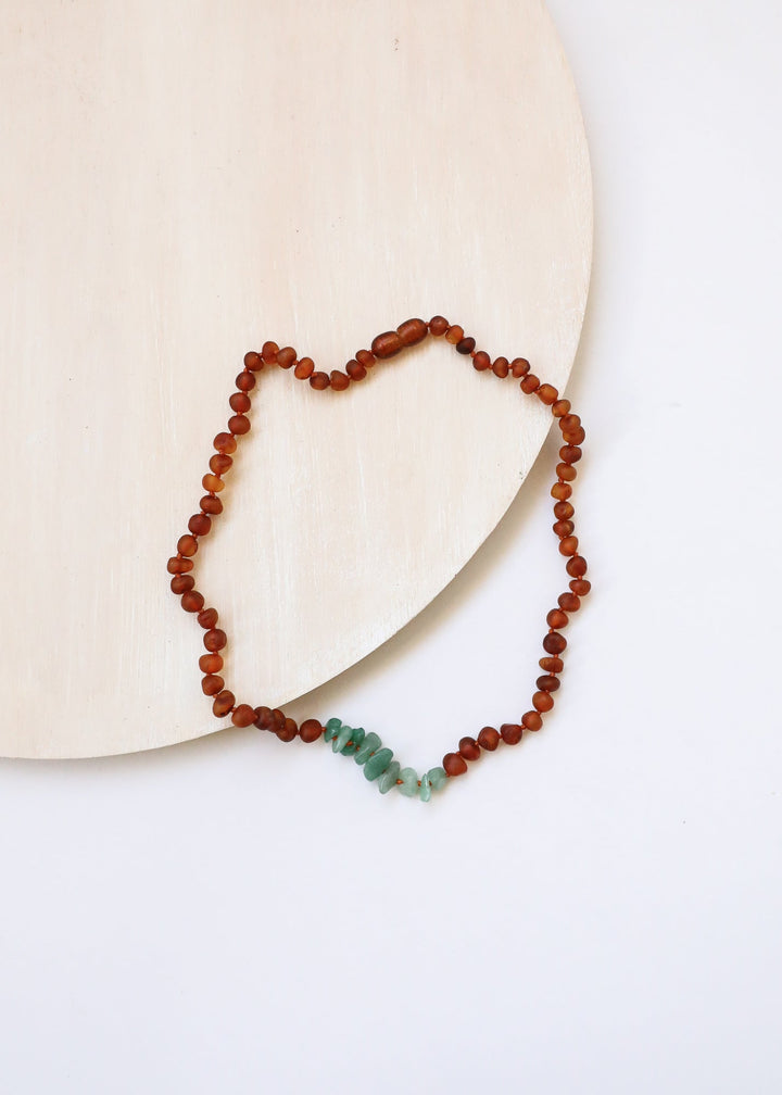 Raw Cognac Baltic Amber + Raw Aventurine || Necklace