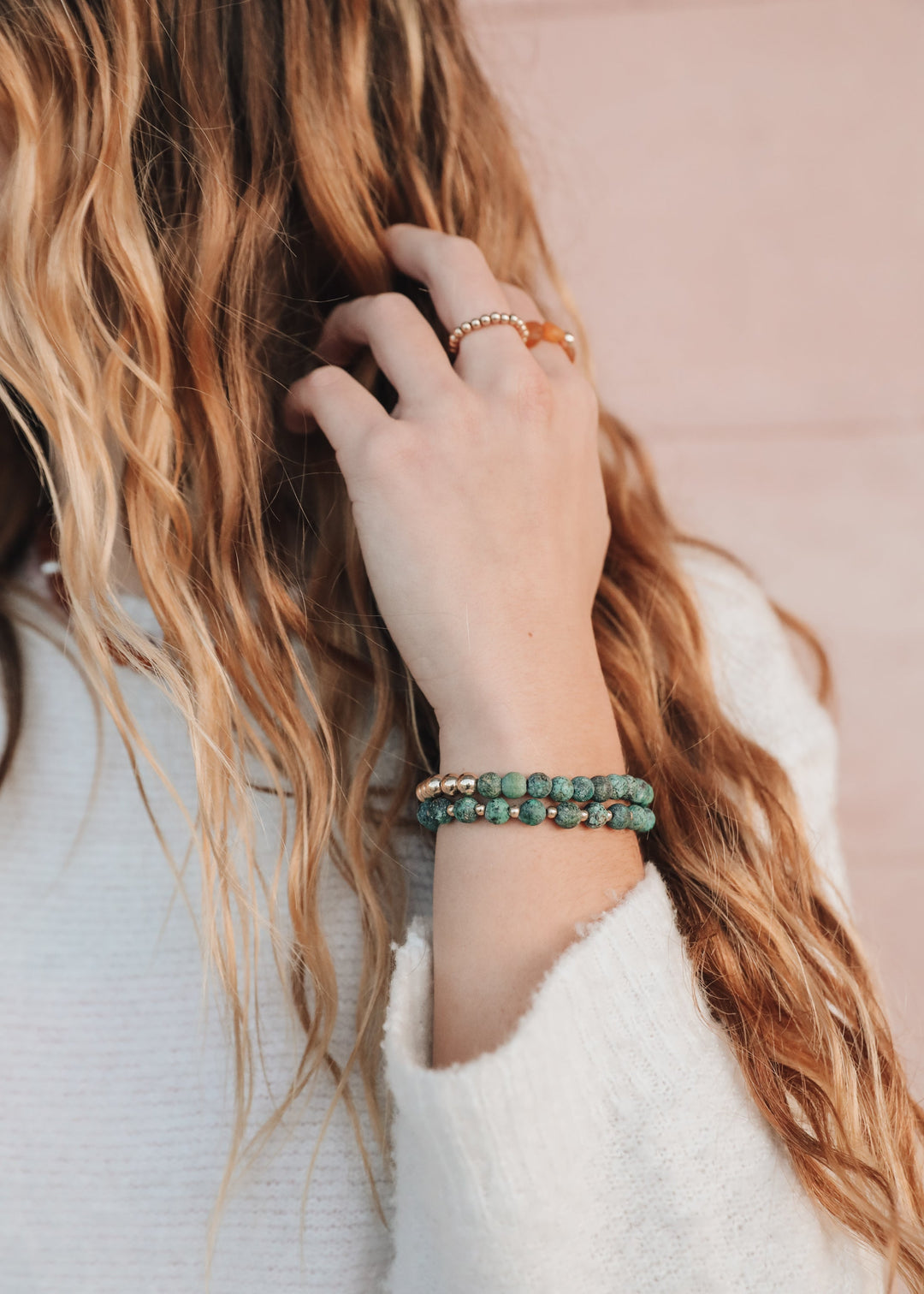 Turquoise Jasper :14k Gold Filled Sun + Moon || Adult Bracelets