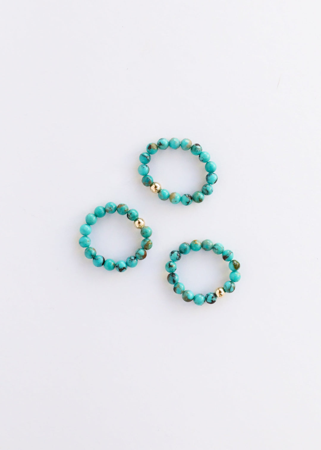 Natural Turquoise + 14k Gold Filled + Honey Amber || Ring Set Trio ||