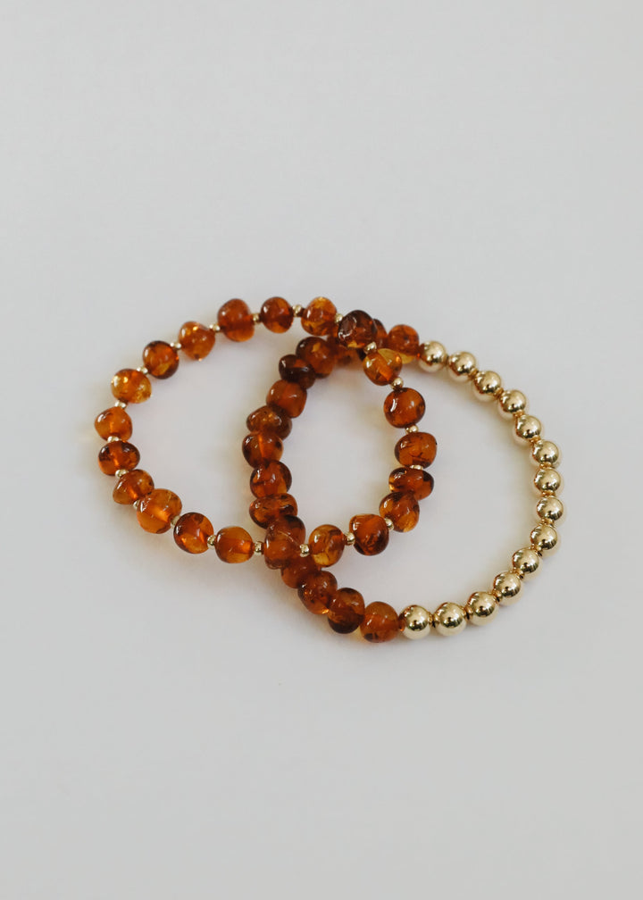 Baltic Sea Amber : 14k Gold Filled Beaded Sun + Moon || Adult Bracelets