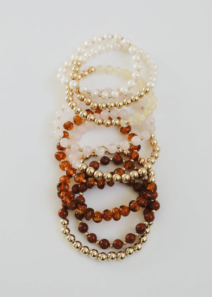 Baltic Sea Amber : 14k Gold Filled Beaded Sun + Moon || Adult Bracelets