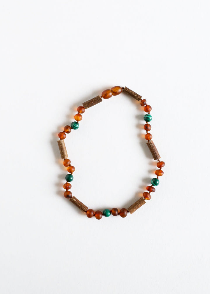 Hazelwood || Raw Cognac Baltic Amber + Malachite || Necklace