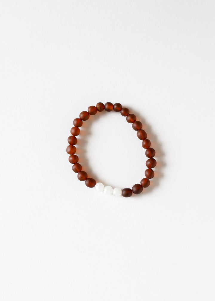 Raw Cognac Baltic Amber + Moonstone || Adult Bracelet