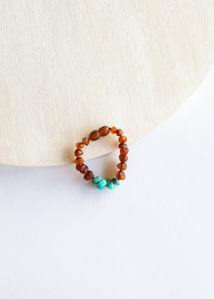 Raw Cognac Baltic Amber + Raw Amazonite || Anklet or Bracelet