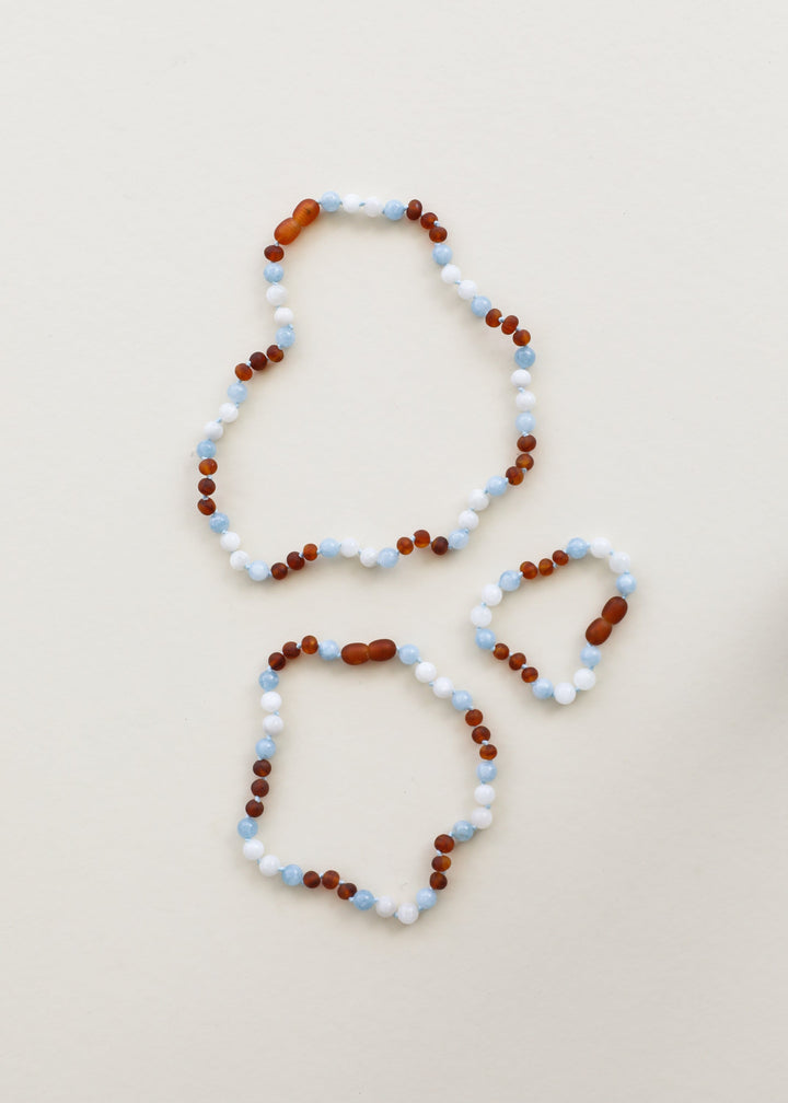 Raw Cognac Amber + Moonstone + Aquamarine Gemstone || Anklet or Bracelet