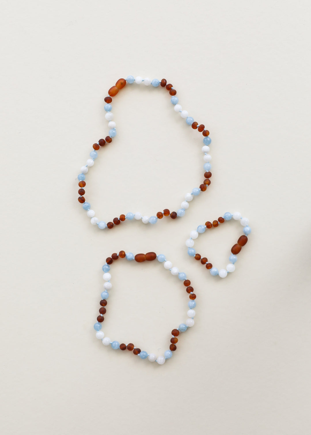 Raw Cognac Baltic Sea Amber + Moonstone + Aquamarine || Gemstone Necklace