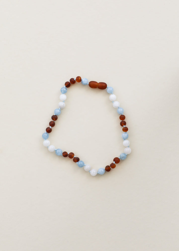 Raw Cognac Amber + Moonstone + Aquamarine Gemstone || Anklet or Bracelet