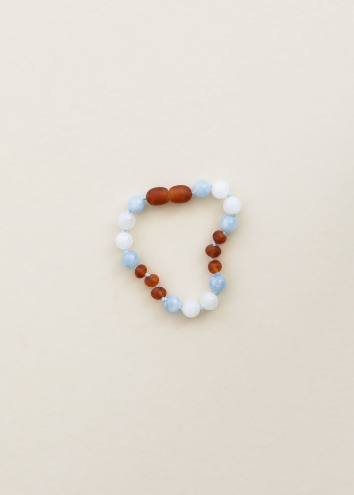 Raw Cognac Amber + Moonstone + Aquamarine Gemstone || Anklet or Bracelet