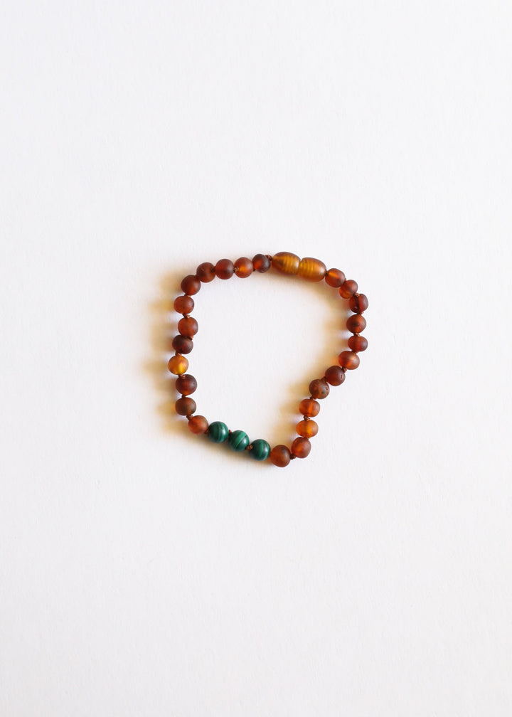 Raw Cognac Baltic Amber + Malachite || Anklet or Bracelet