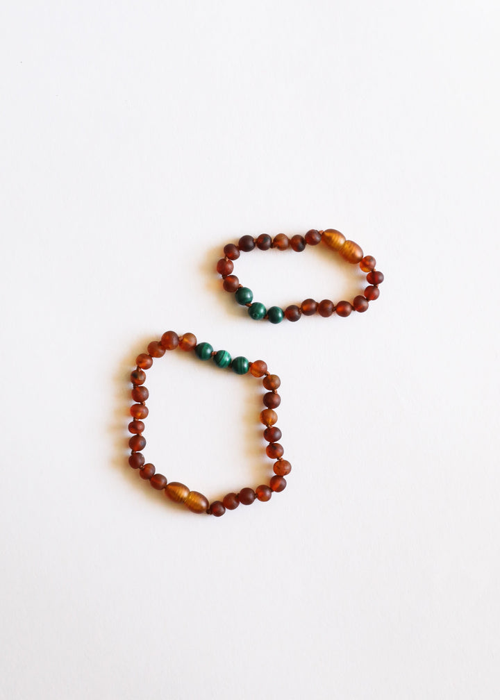 Raw Cognac Baltic Amber + Malachite || Anklet or Bracelet