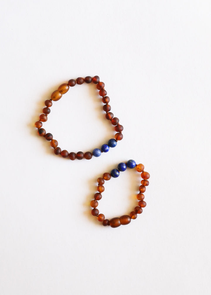 Raw Cognac Baltic Amber + Lapis Lazuli || Anklet or Bracelet