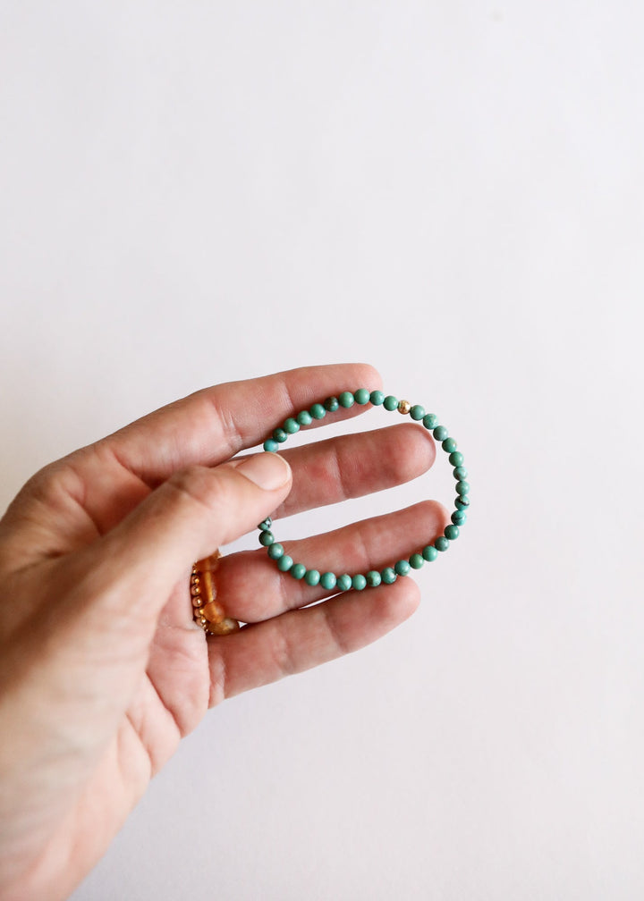 Natural Turquoise + 14K Gold Filled || Beaded Stretch Bracelet