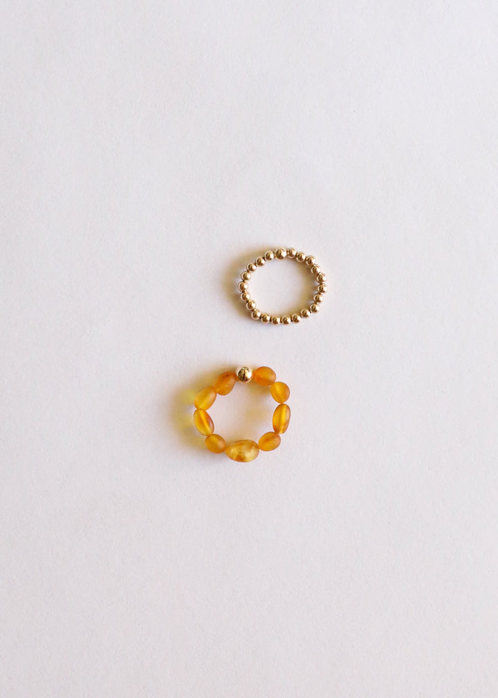 Raw Honey Baltic Amber + 14K Gold Filled || Beaded Ring Stack