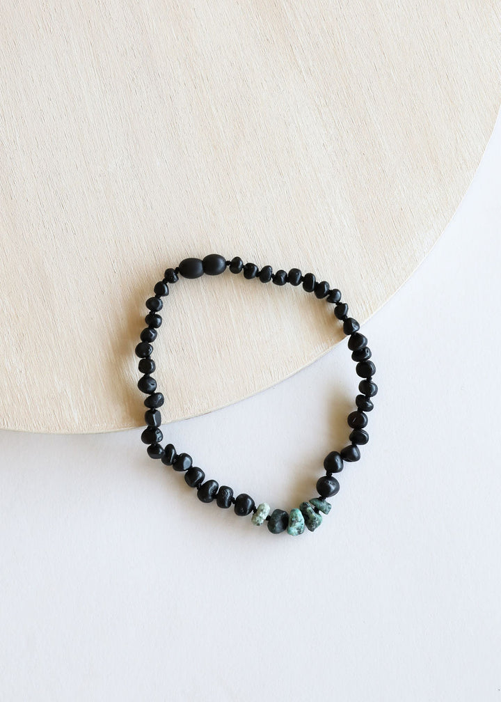 Raw Black Baltic Amber + Raw Turquoise Jasper Necklace